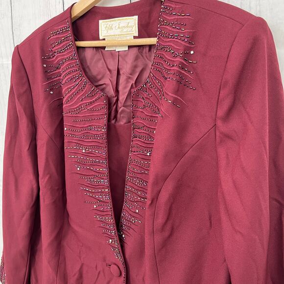 Fifth Sunday (18) VINTAGE 90's Bib Blazer Burgundy Red Beaded Jacket 1990's - Picture 3 of 7